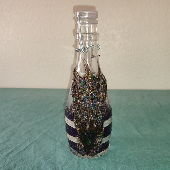 Amazing Crafted Artisan Bottle Italy Peacock Feather Design applied beads Boho - Picture 1 of 12